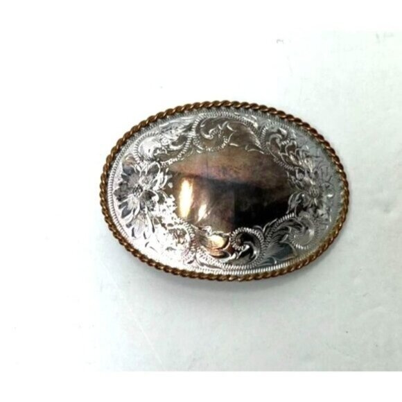 Montana Silversmiths Big Sky Silver Oval Belt Buckle Rope Edge Floral Engraving - Picture 1 of 4